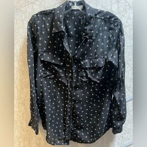 Equipment silk button down shirt, fleur de lys pattern, size S